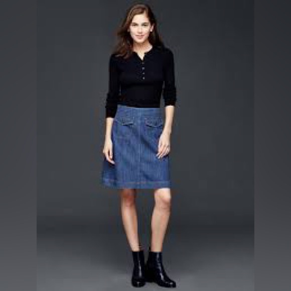 BNWOT GAP 1969 100% Cotton Denim Flap Pocket A-Line Skirt Medium Wash Size 24 - Picture 4 of 12